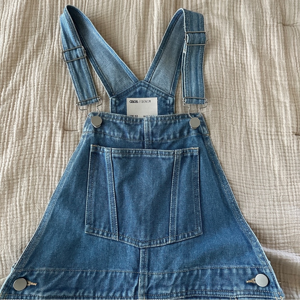 ASOS DESIGN Petite denim overall in midwash blue